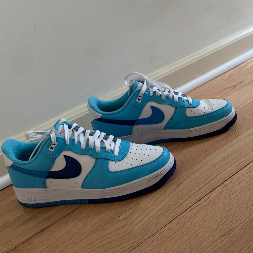 Nike Air Force 1 Low Blue and White Athletic Shoes
